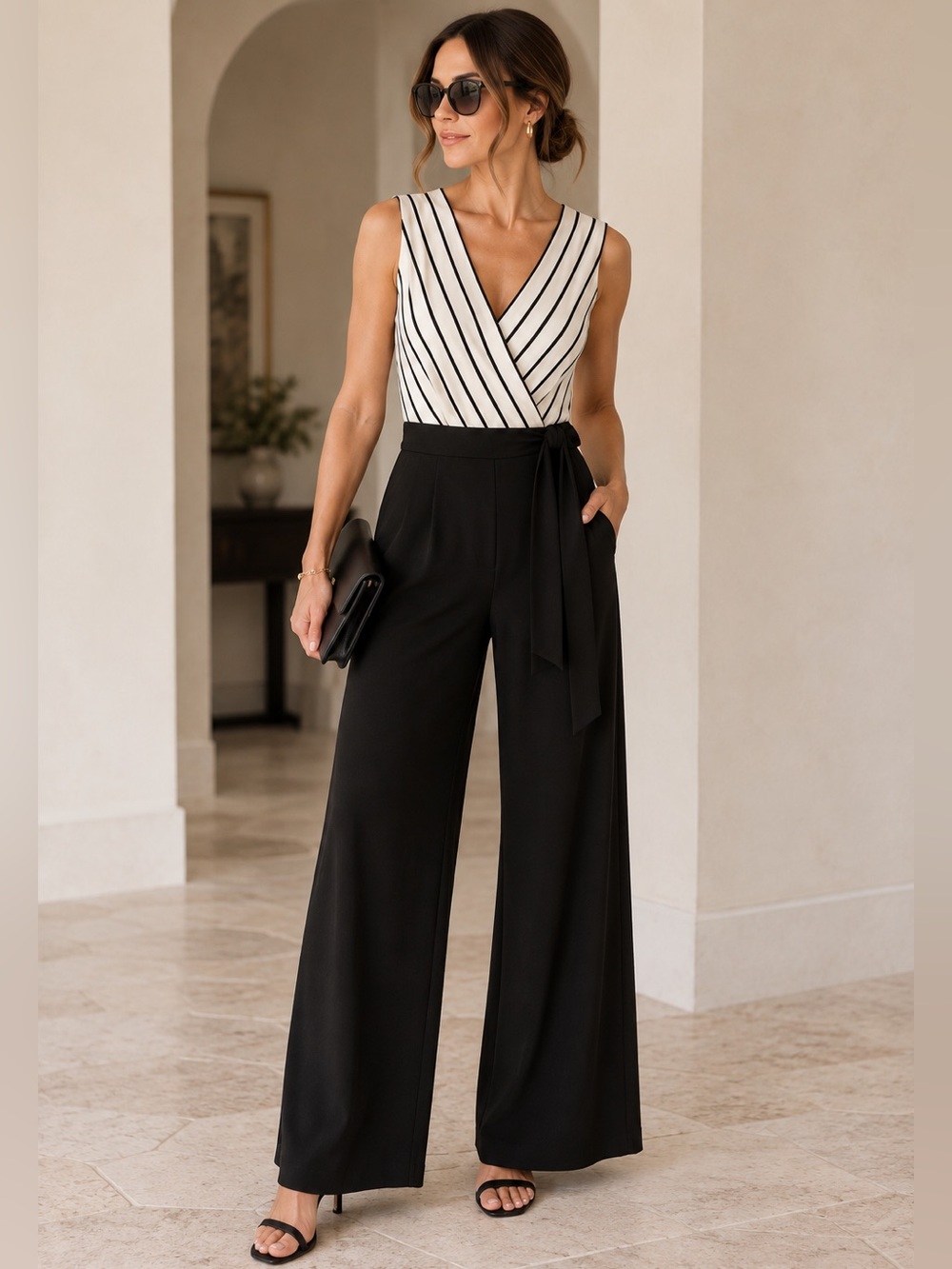 NWT WHBM White House Black Market Tie Waist Jumpsuit, NWT, SIZE M